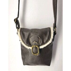 Olsenboye1 Y2K Faux‎ Leather Crossbody Purse Brown Sherpa Trim Boho Chic